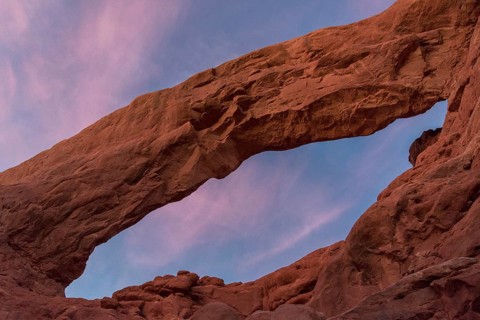 Sunset over Turret Arch in the Arches National Park, USA, North America