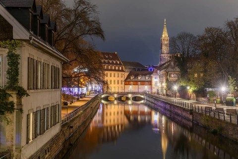 La Petite France at Christmas time, a picturesque district of the historic center of Strasbourg.