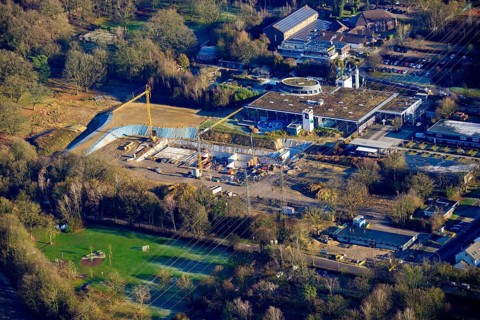 Construction site for the modernisation, renovation and conversion of the swimming pool at the