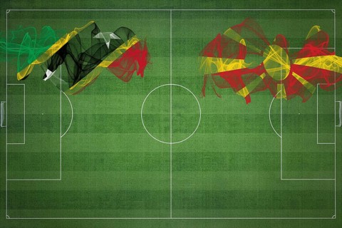 Saint Kitts and Nevis vs North Macedonia Soccer Match, national colors, national flags, soccer