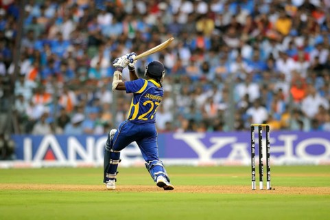 Sri Lankan batsman Mahela Jaywerdena plays shot ICC Cricket World Cup finals Wankhede stadium