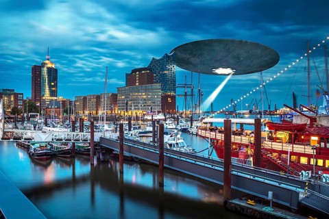 An UFO on approach in the port of Hamburg