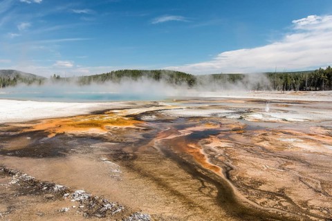 Famous Grand Prismatic Spring basin in Yellowstone National Park, USA, North America