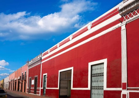 Valladolid city colorful facades Yucatan in Mexico
