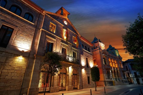Llanes village City town hall sunset in Asturias of Spain