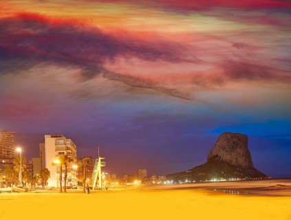 Arenal Bol beach in Calpe sunset also Calp in Alicante of spain at Costa Blanca Arenal-Bol