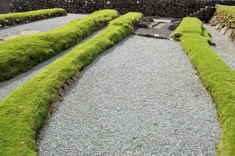 Viking settlement in Kvivik on the Faroe Islands with longhouse and ruins, Kvivik, Faroe Islands,