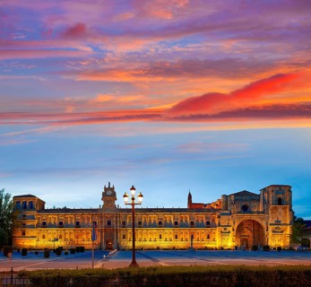 San Marcos in Leon sunset at the way of Saint James Castilla Spain