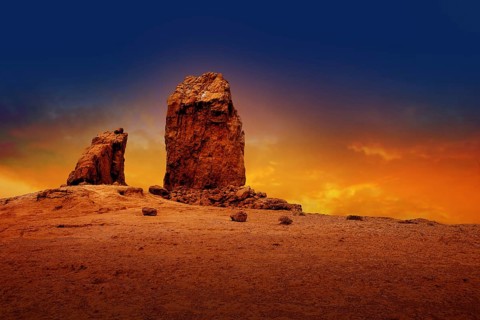 Gran canaria Roque Nublo Tejeda dramatic sunset sky in canary Islands