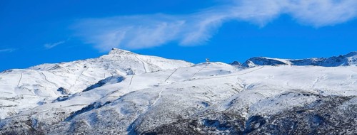 Sierra Nevada snow mountain ski resort in Granada of Spain