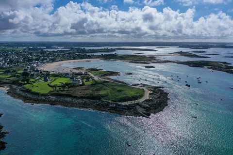 Aerial view of the coast of Plouguerneau with offshore islands at the mouth of the English Channel