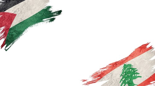 Flags of Palestine and Lebanon on white background