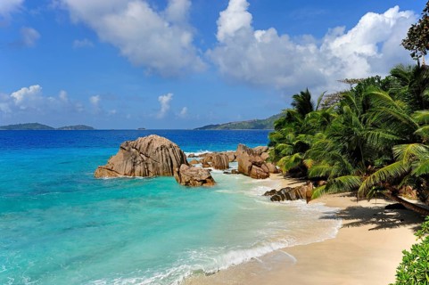 Rocks on Anse Patates beach, La Digue Island, the Seychelles, Indian Ocean