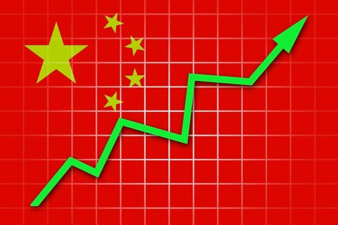 The Chinese flag and arrow graph going up