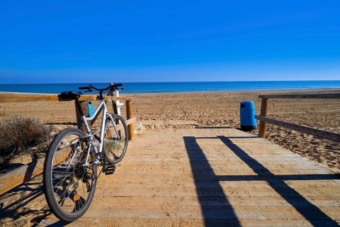 El Carabassi beach in Elx Elche of Alicante in Spain at Costa Blanca also Carabasi