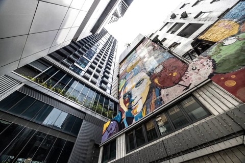 SAI YING PUN, HONG KONG - SEPTEMBER 28, 2024 - Sai Ying Pun's ARTLANE in Hong Kong on a cloudy