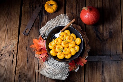 Delicious autumn dumplings with Hokkaido pumpkin puree