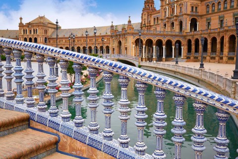 Seville Sevilla Plaza de Espana ceramic balustrade Andalusia Spain square