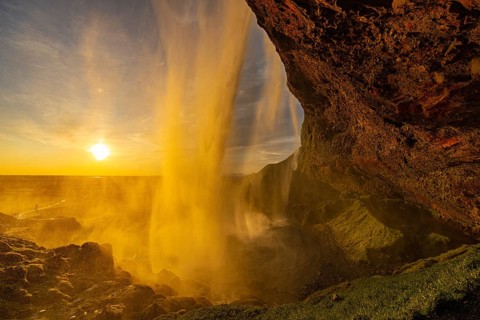 Behind Seljalandsfoss, south coast, Iceland, Europe