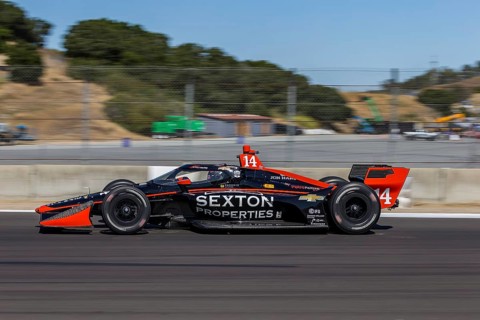SANTINO FERRUCCI (14) of Woodbury, Connecticut practices for the Firestone Grand Prix of Monterey
