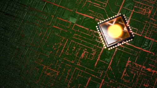 Modern cpu future glow dark background 3D illustration