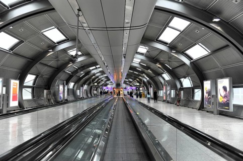 Frankfurt Airport, Frankfurt am Main, Hesse, Germany, Europe, Futuristic airport tunnel with