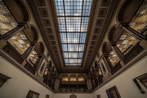 Brussels Old Town, Brussels Capital Region, Belgium, 12 06 2019 Art nouveau ceiling of the Royal