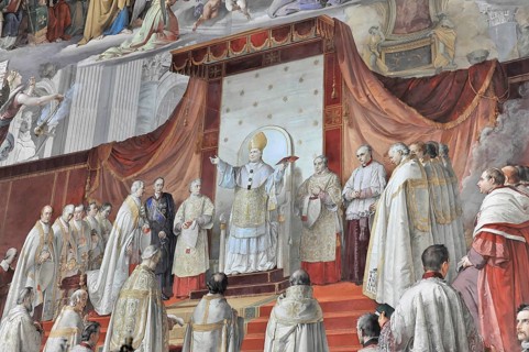 Vatican Museums, Vatican City, Vatican, Rome, Lazio, Italy, A pope holds a ceremony surrounded by