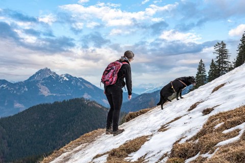 Hiking during early spring in the Bavarian alps near Tegernsee, Germany, Europe