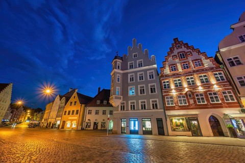 Landshut Germany, night city skyline at Old Town Altstadt street