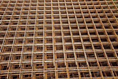 On a construction site there are steel grids to reinforce the Benton slabs Austria