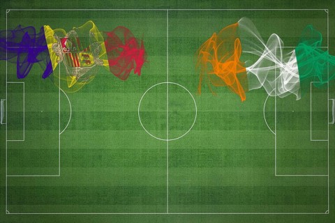 Andorra vs Ivory Coast Soccer Match, national colors, national flags, soccer field, football game,