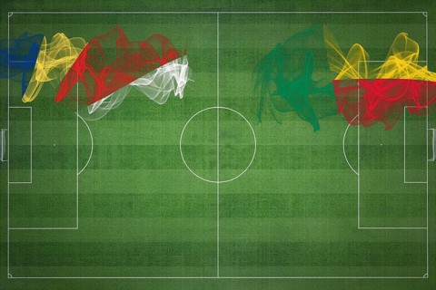 Seychelles vs Benin Soccer Match, national colors, national flags, soccer field, football game,