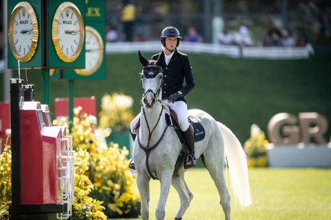 Martin Fuchs of Switzerland and riding Leone Jei compete in the first round of the 1.60m CPKC