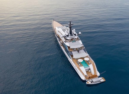 Aerial view of 109 metre motor yacht Bravo Eugenia, delivered in 2018 by the Dutch shipyard Oceanco