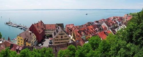 Panoramic view from the castle terrace of the lake and the lower town, Meersburg