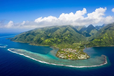 Aerial view of Tautira, Tahiti, French Polynesia, Oceania