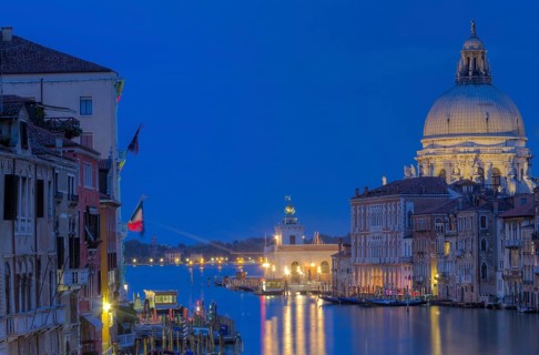 The Grand Canal and Santa Maria della Salute at the blue hour, Venice, Italy Venice, Italy, Europe
