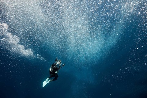 Rising air bubbles, Vis Island, Mediterranean Sea, Croatia | Rising air bubbles, Vis Island,