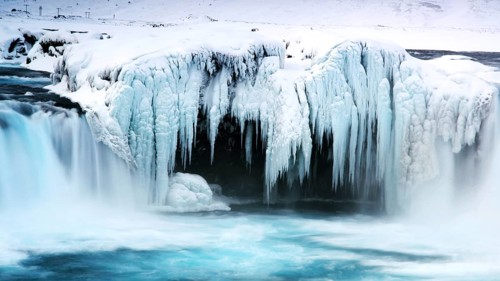 Europe, Scandinavia, Iceland, frozen Godafoss, waterfall, Europe