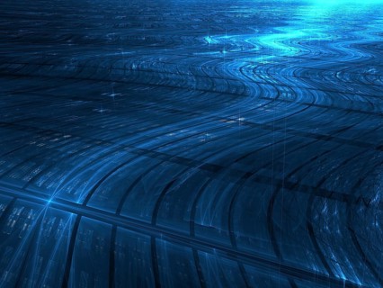 Wavy technology background with cells and light effects. Abstract computer-generated image. Tech