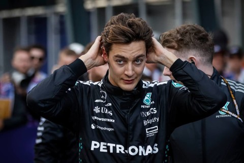 George Russell of Great Britain and Mercedes AMG Petronas F1 Team after finishing third at the