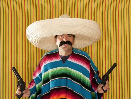 Bandit Mexican revolver mustache gunman sombrero poncho serape