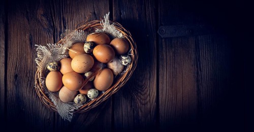 Fresh eggs straight from the farm in a basket