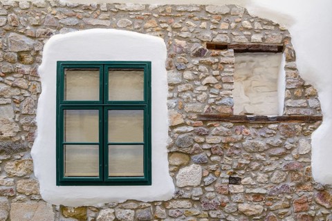Old Stone Wal with Closed Window Szekesfehervar, Hungary, Europe