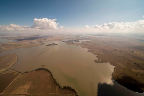 Dam, Water supply and power supply Johannesburg, Water, Cumulus clouds, Agricultural land, Vaal
