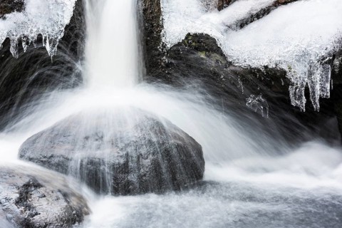 Winter stream, Dundret Nature Reserve, Gällivare, Norrbotten, Lapland, Sweden, October 2016, Europe