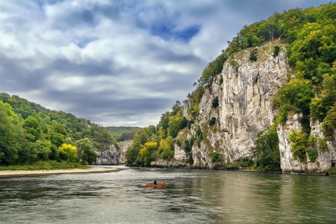 Rocky shores of the Danube near Kelheim, Germany, Europe