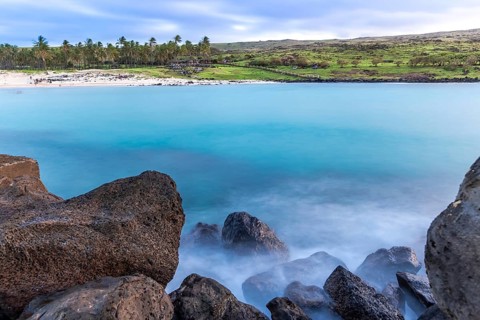 Anakena Beach on Easter Island, Rapa Nui in Chile. South America