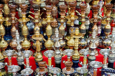 Narguileh shisha water pipes detail in cairo in egypt